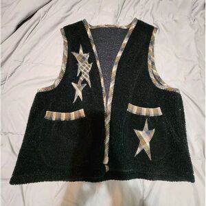 Vintage‎ Handmade Women's Teacher Sweater Vest Plaid Stars Size Medium
